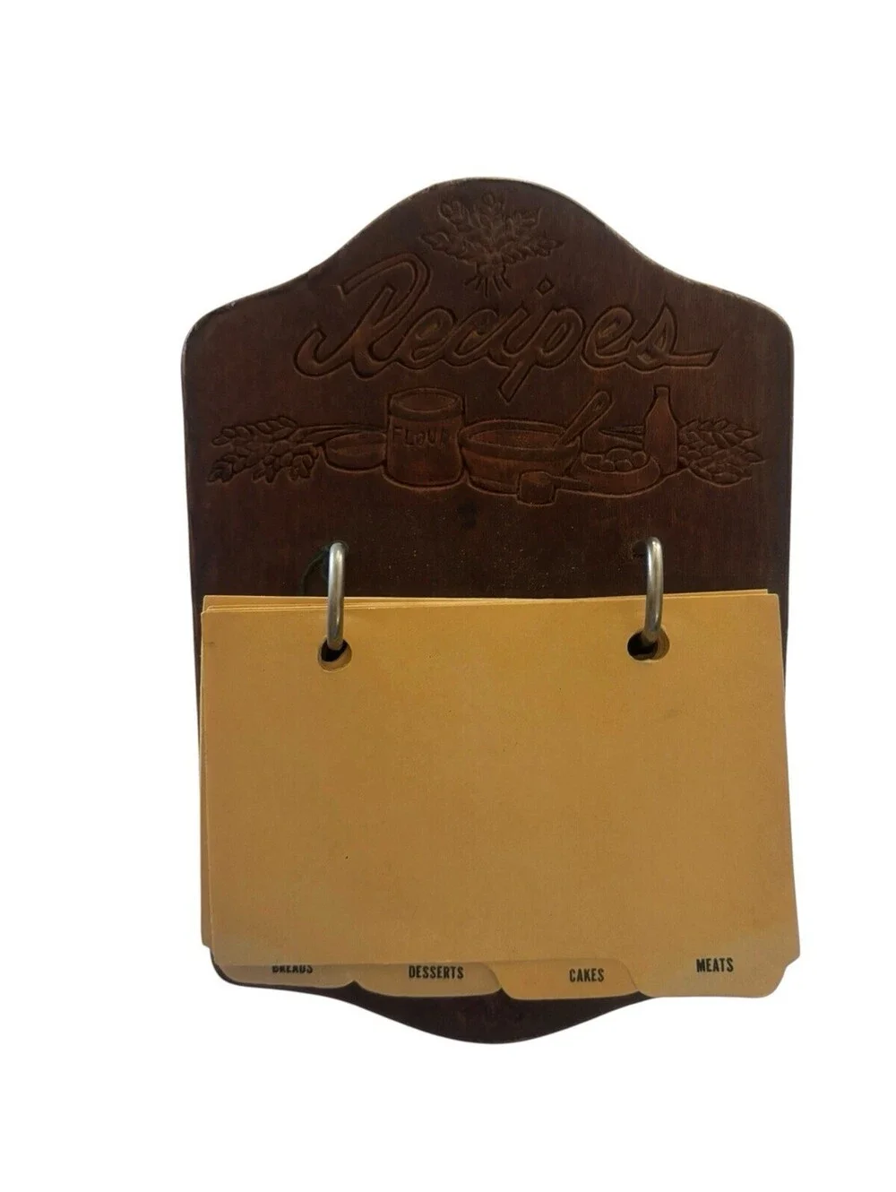 Vintage Wooden Recipe Book Holder Stand With Pages. 1960s. Rare!